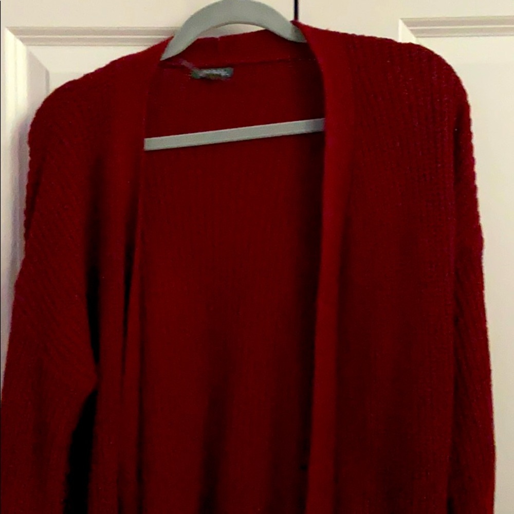 Red cardigan